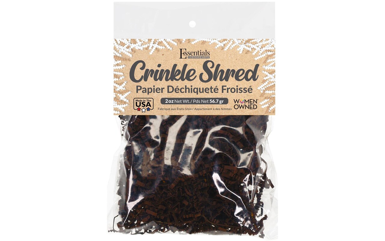 Essentials by Leisure Arts Crinkle Shred Bag, Chocolate, 2oz Shredded Paper Filler, Crinkle Cut Paper Shred Filler, Box Filler, Shredded Paper for Gift Box, Paper Crinkle Filler, Box Filling